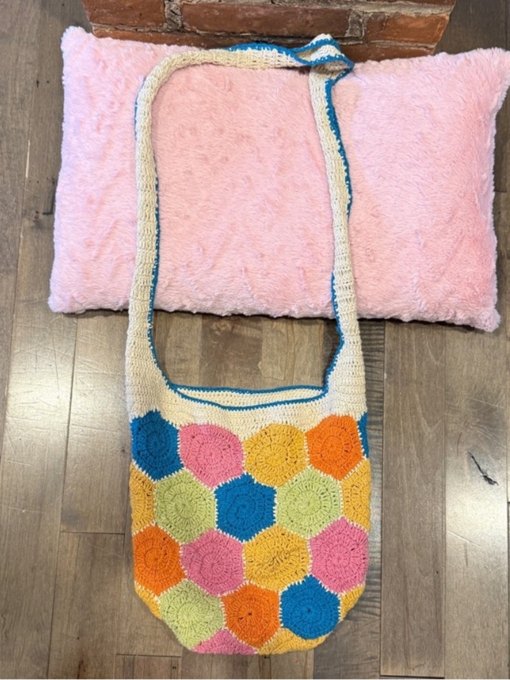 Urban Outfitters Multicolor Crochet Hexagon Crossbody Bag